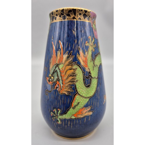 99 - Crown Devon Dragon design vase, blue ground. [15cm high]