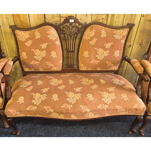 247 - Edwardian three piece parlour suite; two seater sofa & two single arm chairs