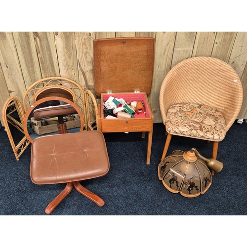 500 - Mid century C.W.S furniture sewing box together mid century bamboo three way dressing table mirror, ... 