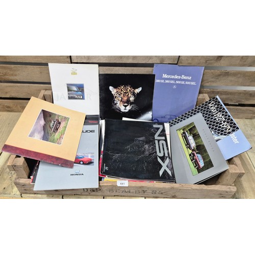 441 - A Crate of vintage car brochures to include Honda, Land Rover, Jaguar and many more