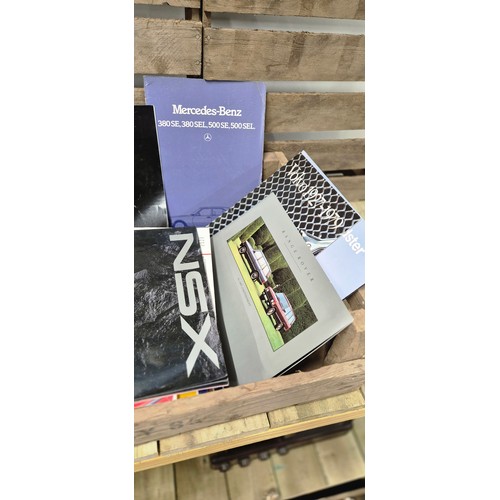 441 - A Crate of vintage car brochures to include Honda, Land Rover, Jaguar and many more