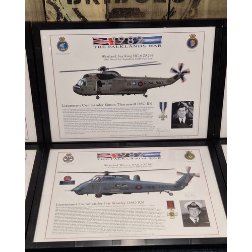 170 - Six framed Falklands War prints depicting various Naval air squadrons. Some Signed in pencil. Signed... 