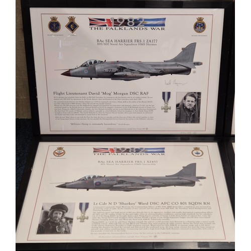 170 - Six framed Falklands War prints depicting various Naval air squadrons. Some Signed in pencil. Signed... 