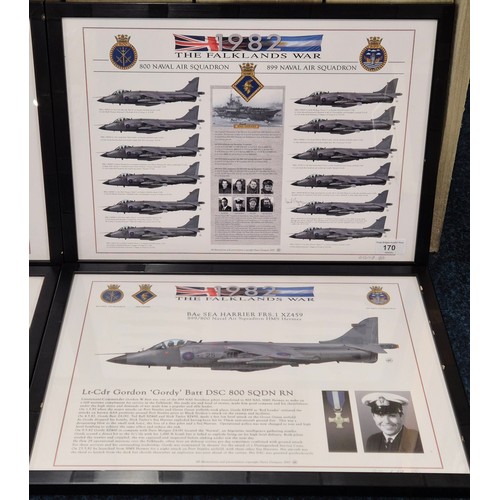 170 - Six framed Falklands War prints depicting various Naval air squadrons. Some Signed in pencil. Signed... 