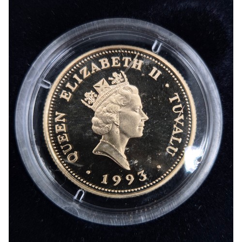 54 - Westminster mint- Tuvalu 14ct gold 100 dollar coin with certificate and box. [7.76grams]