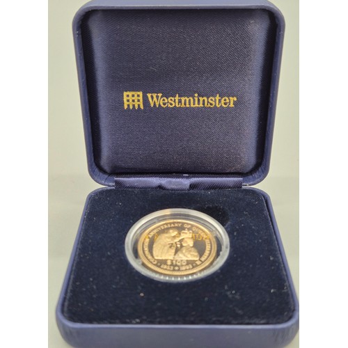 54 - Westminster mint- Tuvalu 14ct gold 100 dollar coin with certificate and box. [7.76grams]