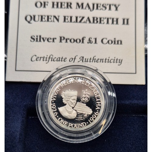 53 - Coin box containing four silver proof royalty commemorative coins. All with small certificate cards.