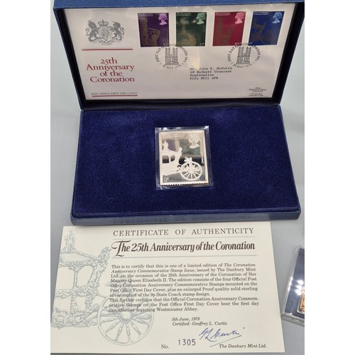 62 - Three Boxed Solid Sterling silver stamp replicas; The Tower of London- Danbury Mint, Danbury Mint- T... 