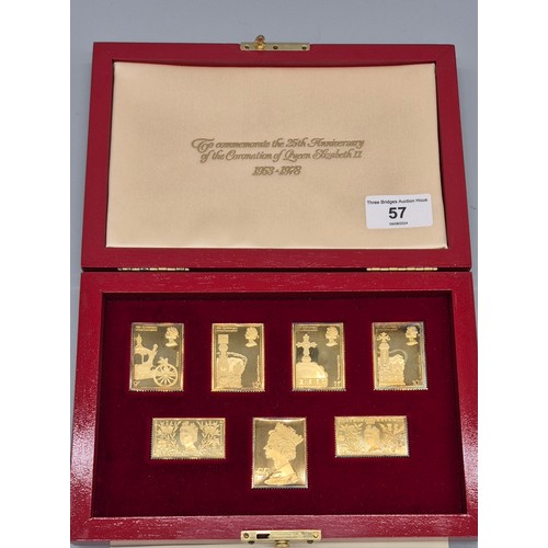 57 - Boxed Mint Solid Sterling silver stamp replicas. To Commemorate the 25th anniversary of the coronati... 