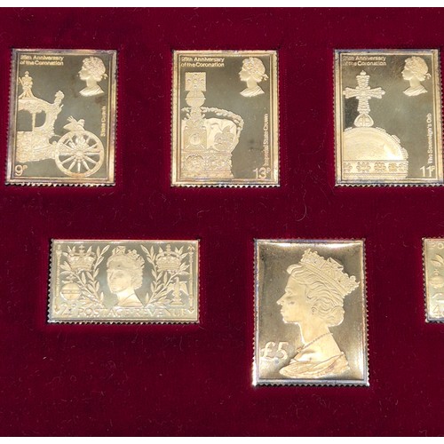 57 - Boxed Mint Solid Sterling silver stamp replicas. To Commemorate the 25th anniversary of the coronati... 