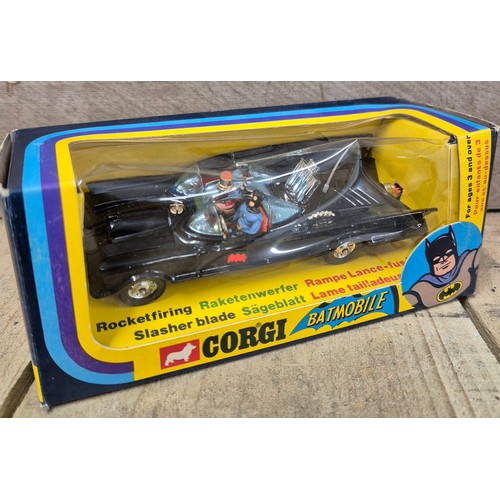 70 - Original 267 Corgi Batmobile with original box and firing missiles. Comes with batman and robin.