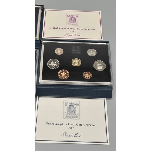 56 - Five Royal mint UK Proof coin collections; 1983, 1984,1986, 1987 and 1997 limited edition proof coin... 