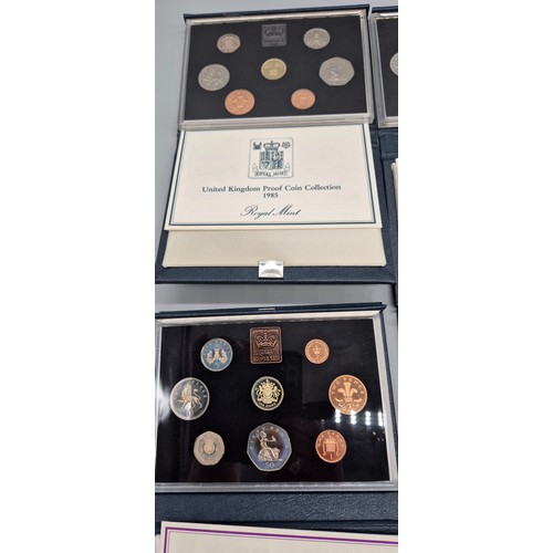 55 - Six Royal mint UK Proof coin collections; 1983, 1984, Two-1985,1986 & 1987