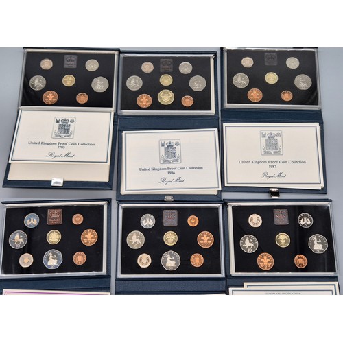 55 - Six Royal mint UK Proof coin collections; 1983, 1984, Two-1985,1986 & 1987