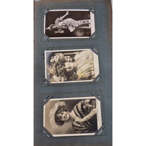 75 - Antique Post Card album full of mixed antique film and theatre actors and actress postcards. Some si... 