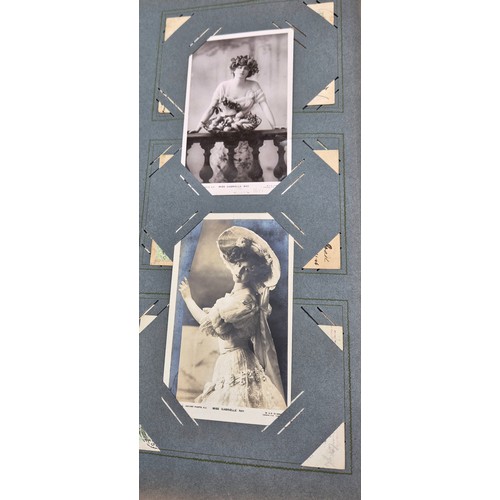 75 - Antique Post Card album full of mixed antique film and theatre actors and actress postcards. Some si... 