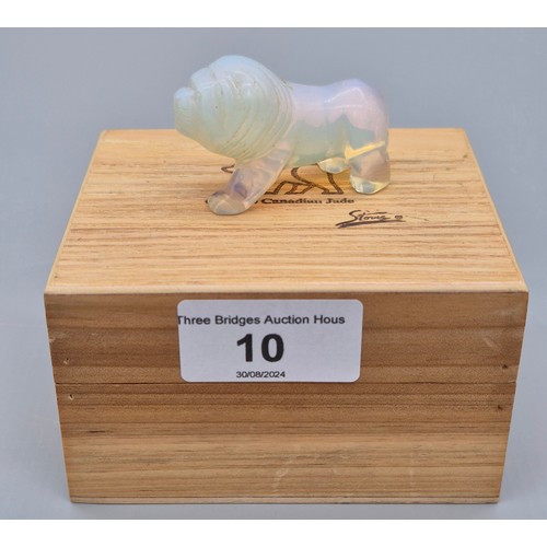 10 - Genuine Canadian Jade Sculptures- Opal coloured lion sculpture- comes with box and certificate. [5cm... 