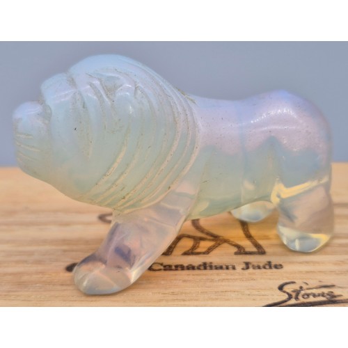 10 - Genuine Canadian Jade Sculptures- Opal coloured lion sculpture- comes with box and certificate. [5cm... 