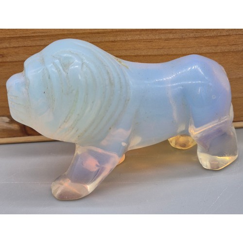 10 - Genuine Canadian Jade Sculptures- Opal coloured lion sculpture- comes with box and certificate. [5cm... 
