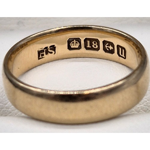 16 - Sheffield & Birmingham 18ct yellow gold wedding band ring. [Ring size K] [3.85Grams]