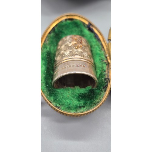 45 - Antique French Chatelaine egg thimble holder, thimble and Meerschaum pipe- carved women bust- comes ... 