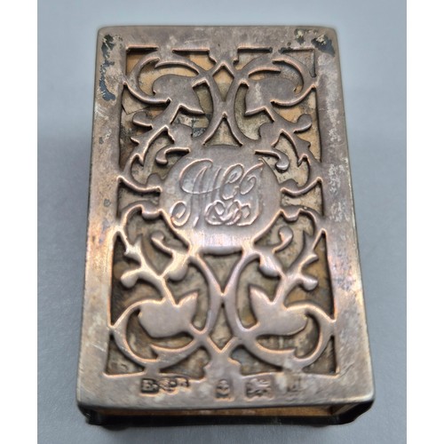 9 - Birmingham silver decorative raised relief snuff box with Birmingham silver matchbox holder. Snuff m... 