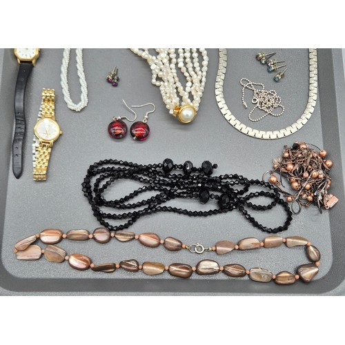 30 - A Collection of costume jewellery and watches; Silver unusual linked necklace, Silver beaded necklac... 