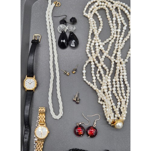 30 - A Collection of costume jewellery and watches; Silver unusual linked necklace, Silver beaded necklac... 