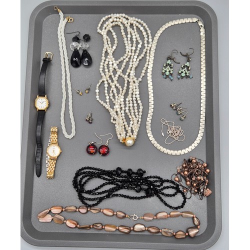 30 - A Collection of costume jewellery and watches; Silver unusual linked necklace, Silver beaded necklac... 