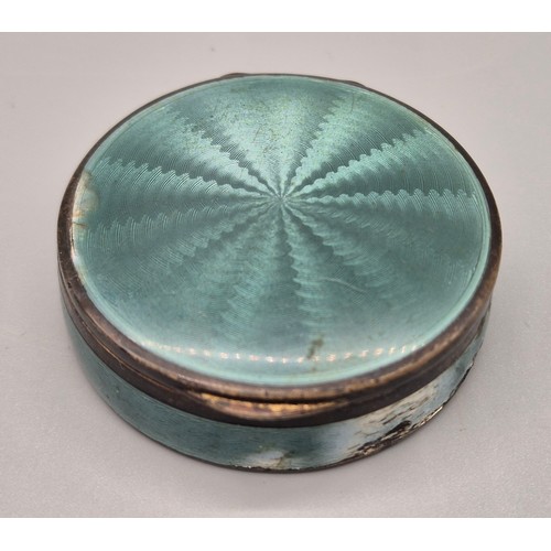 13 - London Import silver and enamel art deco compact box. Contains mirror and pounder utensil. [4.5cm di... 