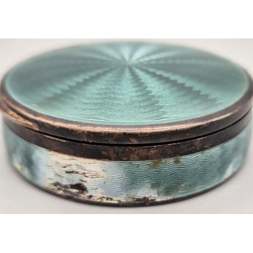 13 - London Import silver and enamel art deco compact box. Contains mirror and pounder utensil. [4.5cm di... 