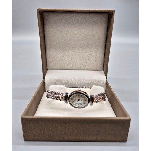 15 - 925 silver Precious Time Quartz ladies watch. Designed with a mother of pearl face.