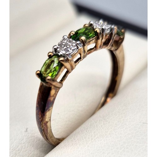 21 - 9ct rose gold ring set with diamond clusters and oval green tourmaline gem stones. [Ring size Q] [2.... 