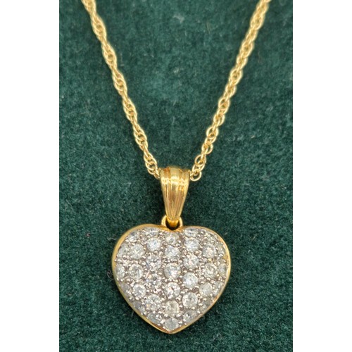 23 - 18ct yellow gold heart shaped pendant fitted with a cluster of round cut diamonds. 0.50ct. [4.69gram... 