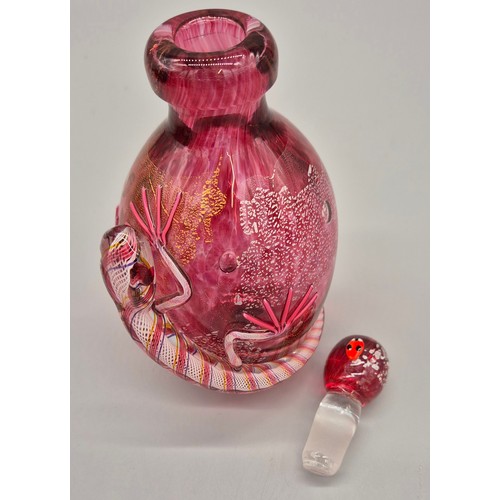 50 - Mike Hunter of Twist glass perfume bottle- signed and has original sticker present. Ruby glass with ... 