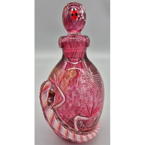 50 - Mike Hunter of Twist glass perfume bottle- signed and has original sticker present. Ruby glass with ... 