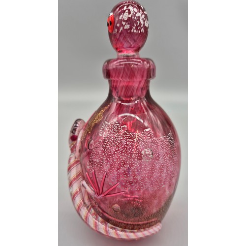 50 - Mike Hunter of Twist glass perfume bottle- signed and has original sticker present. Ruby glass with ... 