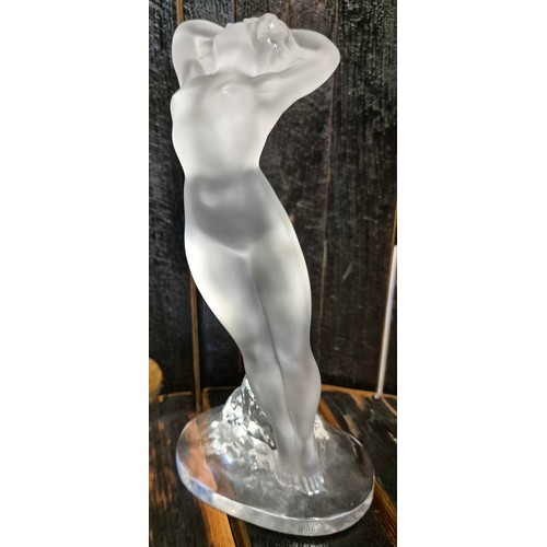 36 - Large Lalique France nude lady dancer glass sculpture. Signed to the base. [23cm high]