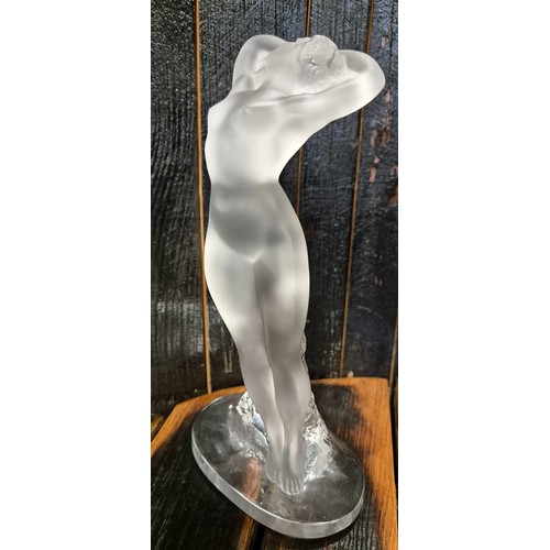 36 - Large Lalique France nude lady dancer glass sculpture. Signed to the base. [23cm high]