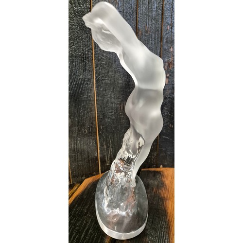 36 - Large Lalique France nude lady dancer glass sculpture. Signed to the base. [23cm high]