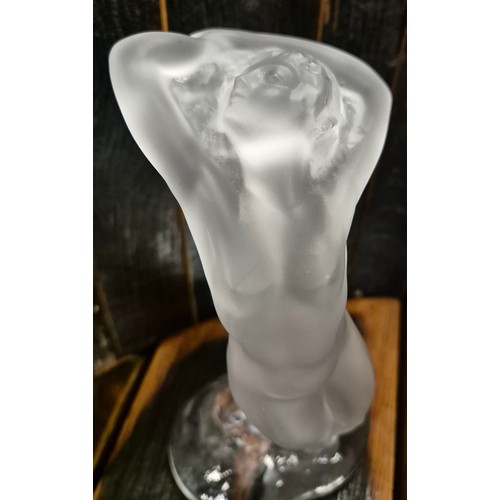 36 - Large Lalique France nude lady dancer glass sculpture. Signed to the base. [23cm high]