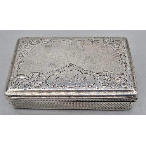 1 - 19th century Austrian Silver snuff box- engraved decoration and name to cartouche 