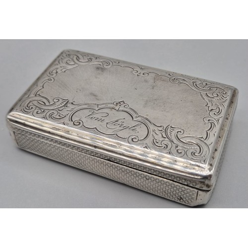 1 - 19th century Austrian Silver snuff box- engraved decoration and name to cartouche 