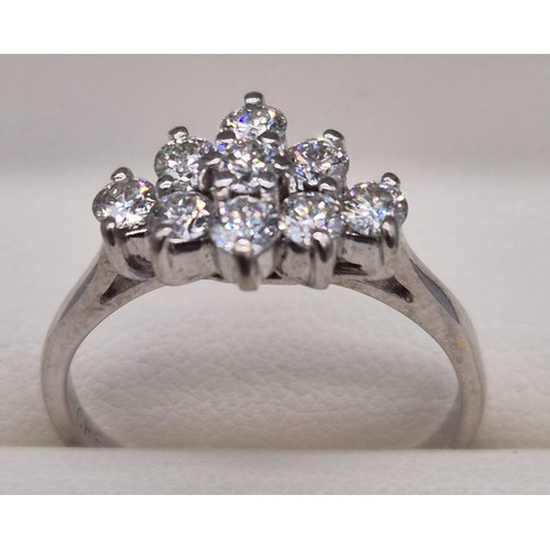 4 - 18ct white gold ladies ring fitted with .75ct diamond cluster. Round cut, brilliant White. [Ring siz... 