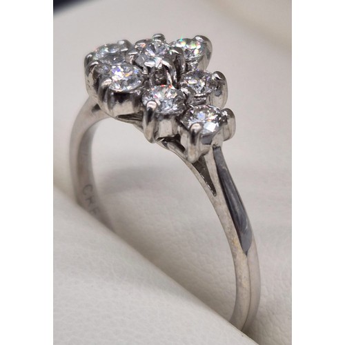 4 - 18ct white gold ladies ring fitted with .75ct diamond cluster. Round cut, brilliant White. [Ring siz... 