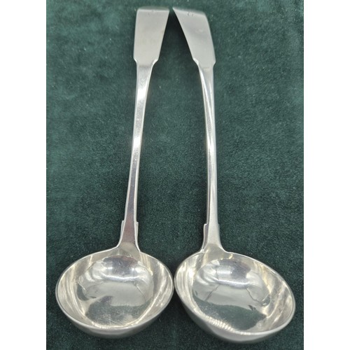 3 - A Pair of Georgian Edinburgh silver ladles. Maker- George Fenwick. [15.5cm length] [52.80grams]