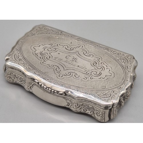 2 - 19th century Austrian silver ornate snuff box. Engraved and dated 1862 to the cartouche. [2x9x5.5cm]... 