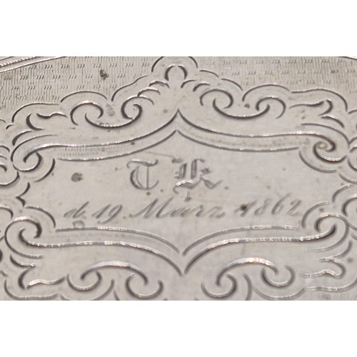 2 - 19th century Austrian silver ornate snuff box. Engraved and dated 1862 to the cartouche. [2x9x5.5cm]... 