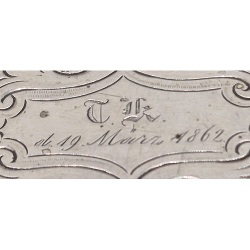 2 - 19th century Austrian silver ornate snuff box. Engraved and dated 1862 to the cartouche. [2x9x5.5cm]... 