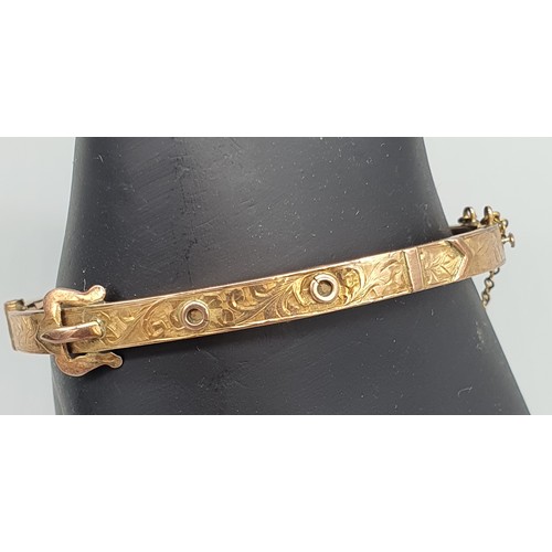 8 - Antique Birmingham 9ct Rose gold buckle bangle. [6.63grams]